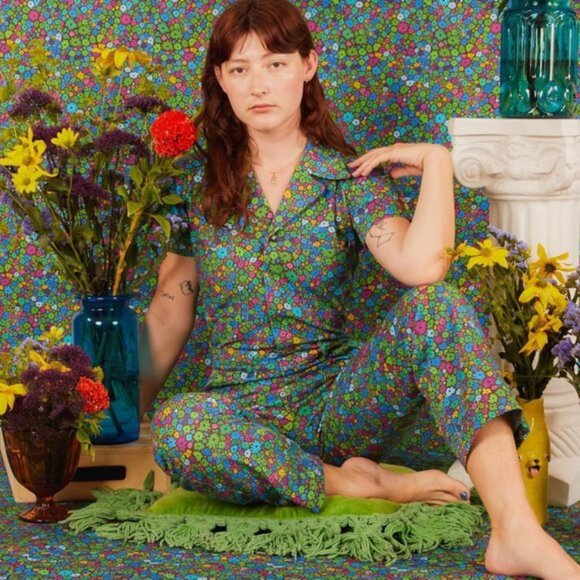 NWOT Big Bud Press - MOSS BLOSSOM — Short sleeve women’s jumpsuit L - Picture 2 of 7